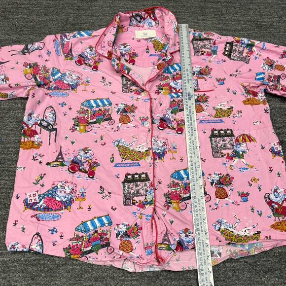Anthropologie Print Fresh Pajamas Women 1X Pink Parisian Poodle Dog Flower Vespa - Picture 7 of 15